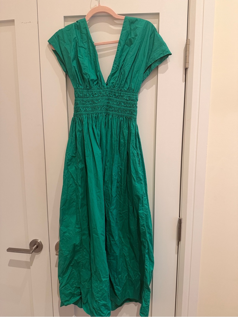 Faithfull the Brand 100% cotton Emerald V-Neck Smocked-Waist Maxi Dress